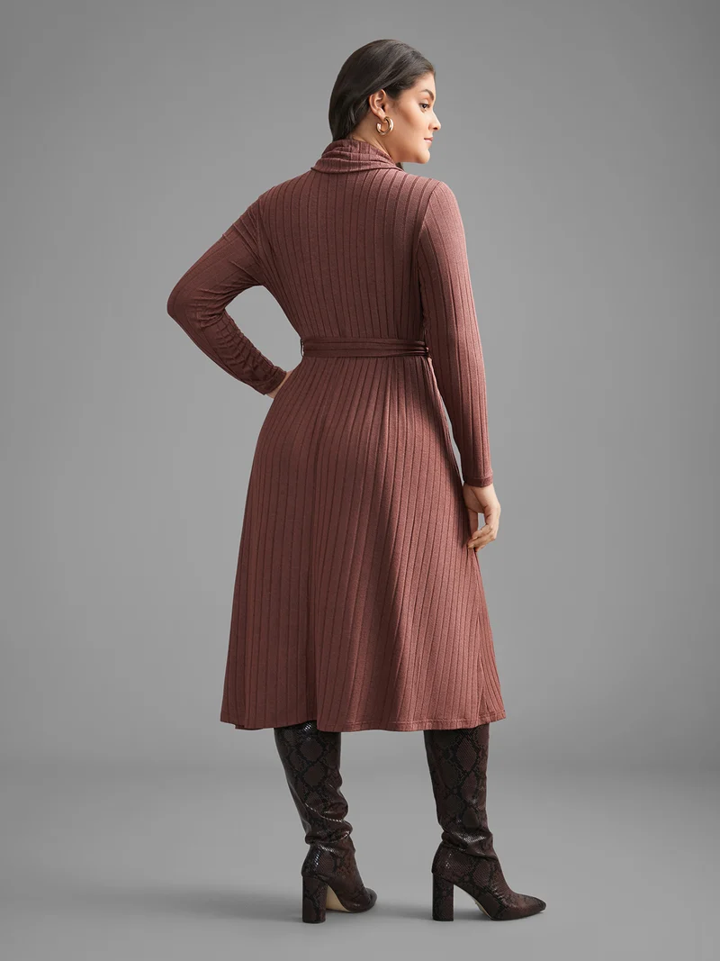 Pit Strip Turtleneck Belted Dress