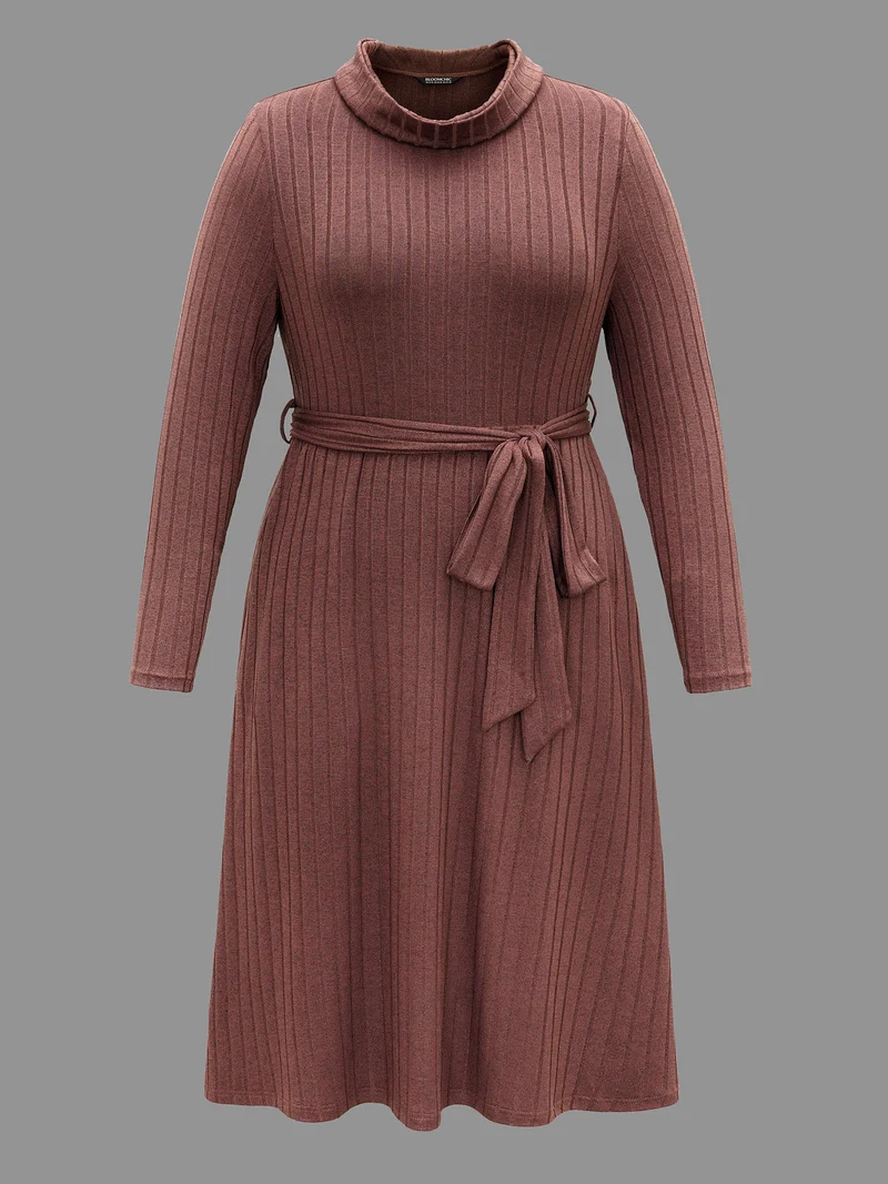 Pit Strip Turtleneck Belted Dress