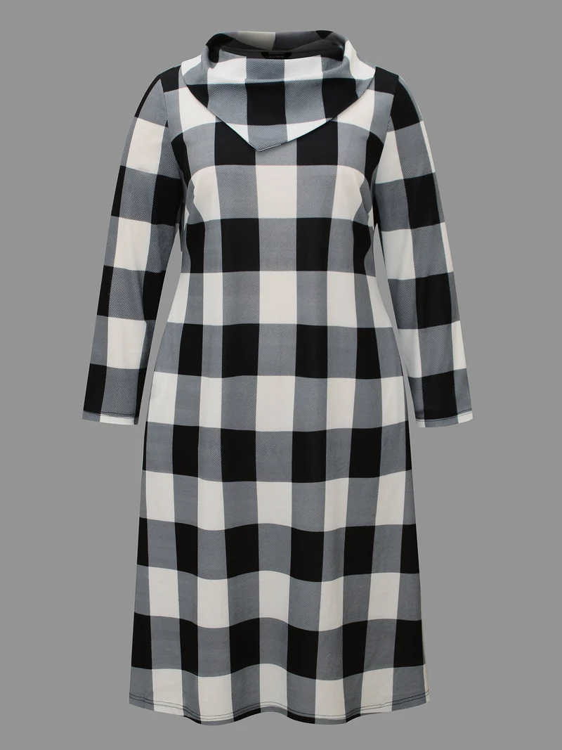 Plaid Ruffled Collar Pocket Midi Dress