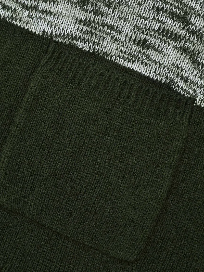 Heather Colorblock Contrast Patched Pocket Cardigan