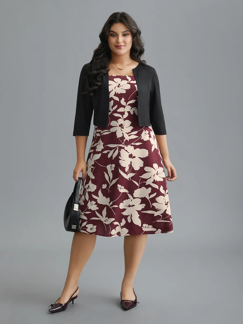 2-In-1 Floral Print Color Contrast Dress