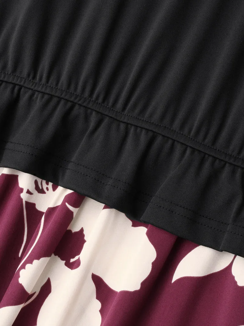 2-In-1 Floral Print Color Contrast Dress