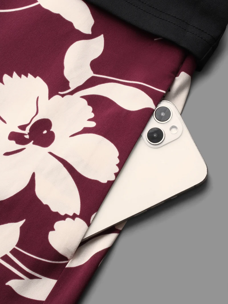 2-In-1 Floral Print Color Contrast Dress