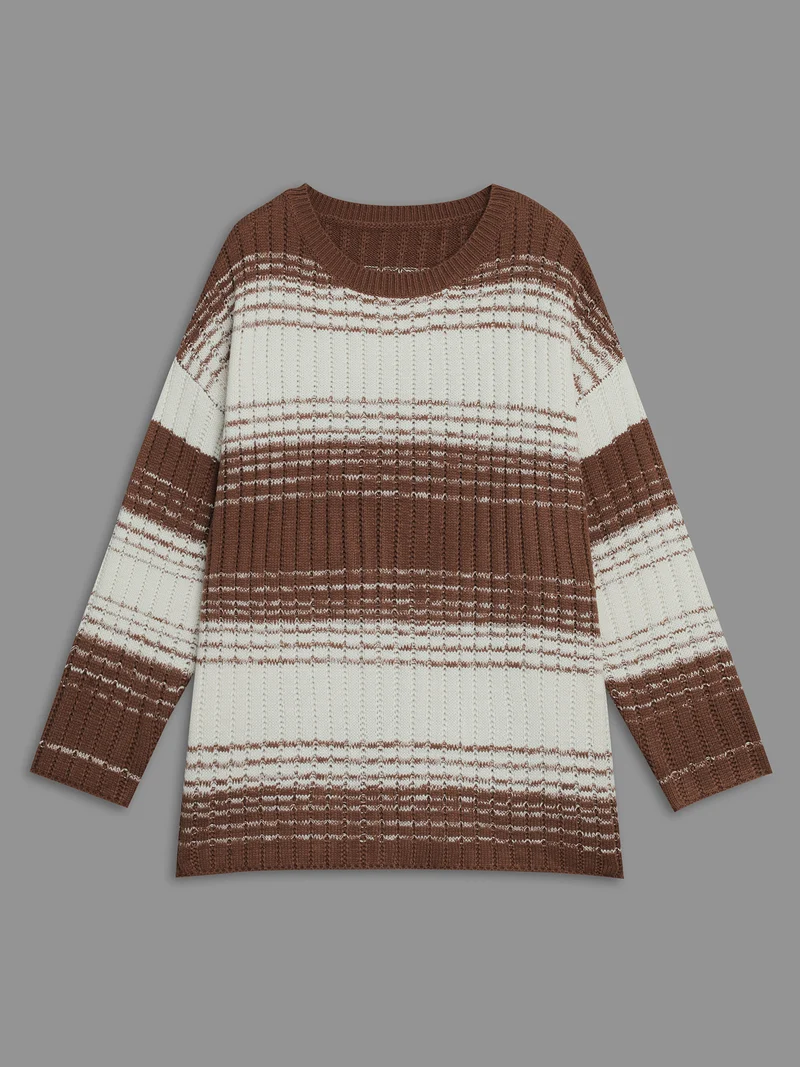 Contrast Textured Crew Neck Pullover