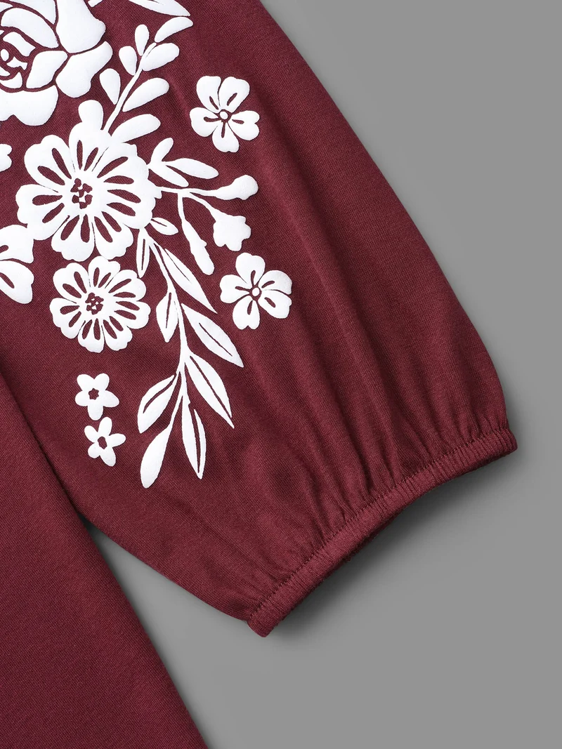 V Neck Silhouette Floral Print T-shirt