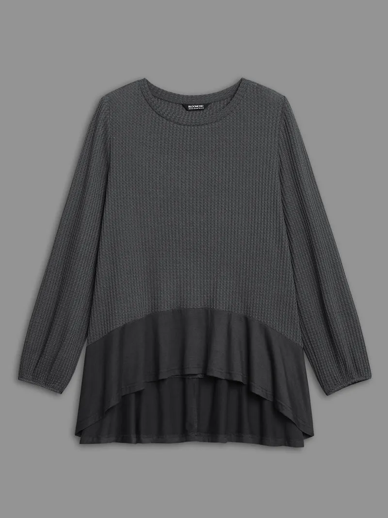 Waffle Knit Patchwork High Low Hem T-shirt