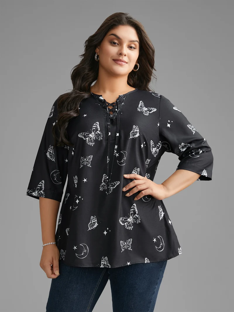 Butterfly & Moon Cross Straps Blouse