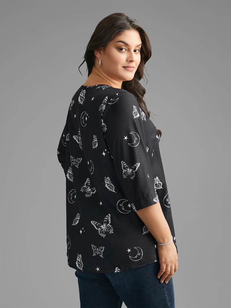Butterfly & Moon Cross Straps Blouse