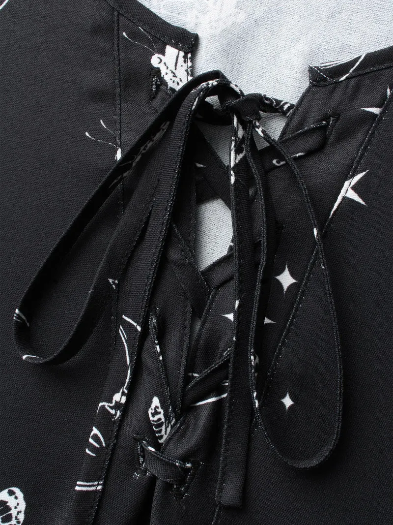 Butterfly & Moon Cross Straps Blouse