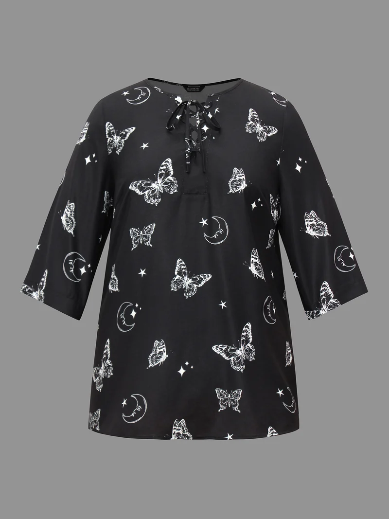 Butterfly & Moon Cross Straps Blouse