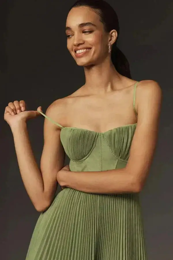 Women's Lightweight Pleated Midi Dress | Elegant Summer Cocktail Dress with Delicate Straps