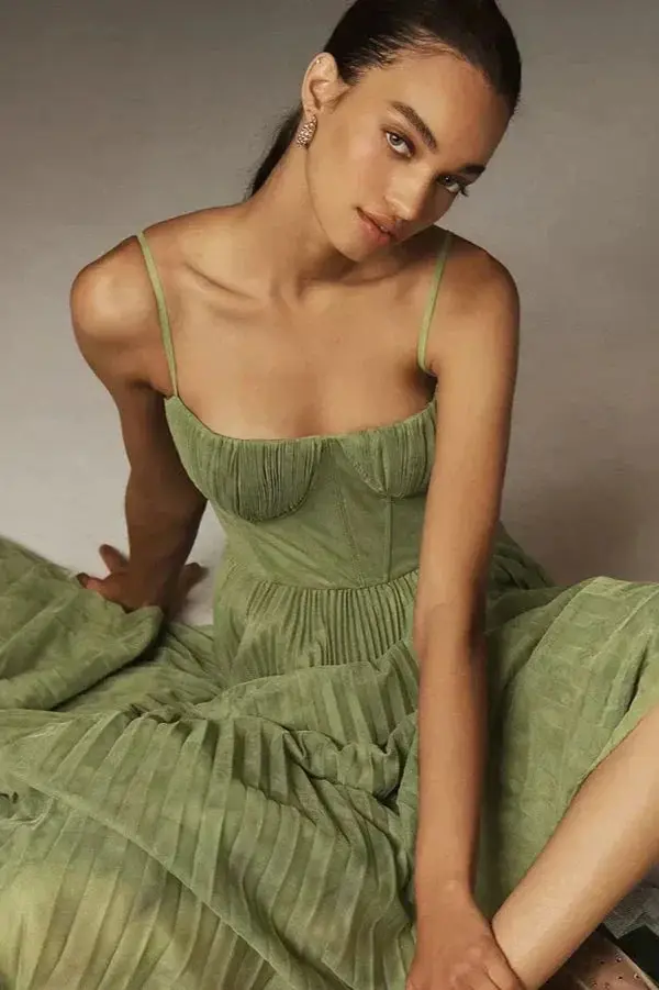 Women's Lightweight Pleated Midi Dress | Elegant Summer Cocktail Dress with Delicate Straps