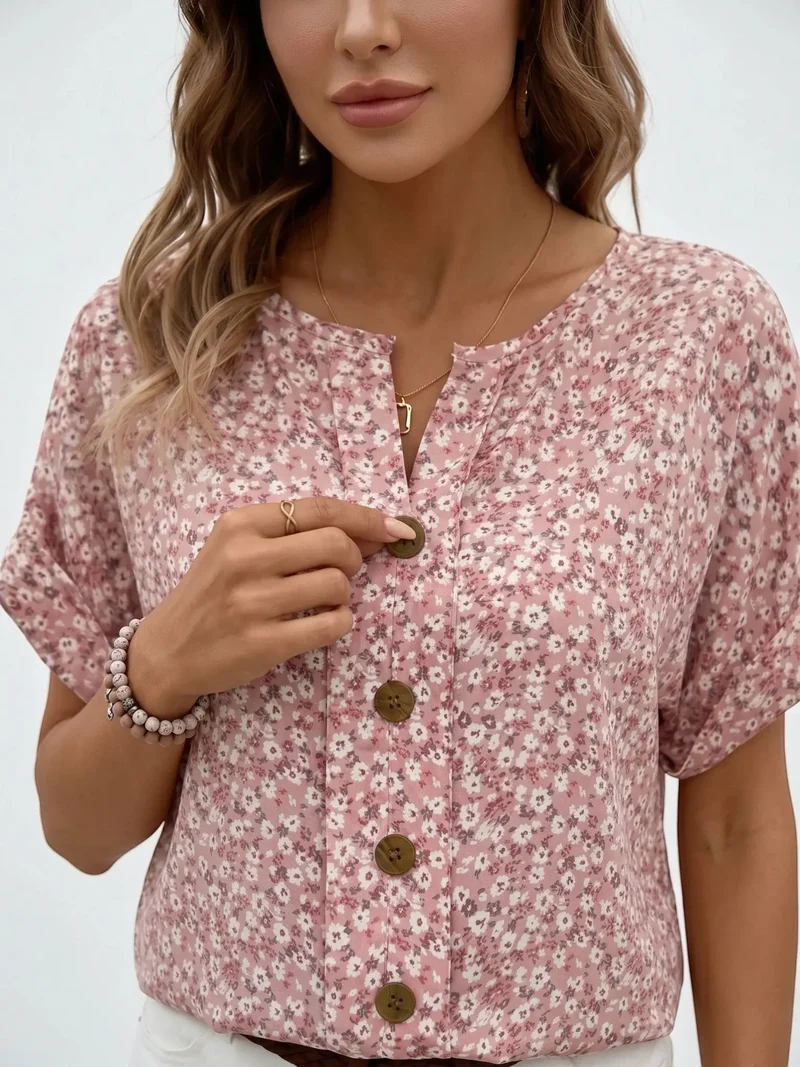 Women's Floral Print Lightweight Blouse | Relaxed Fit Casual Top