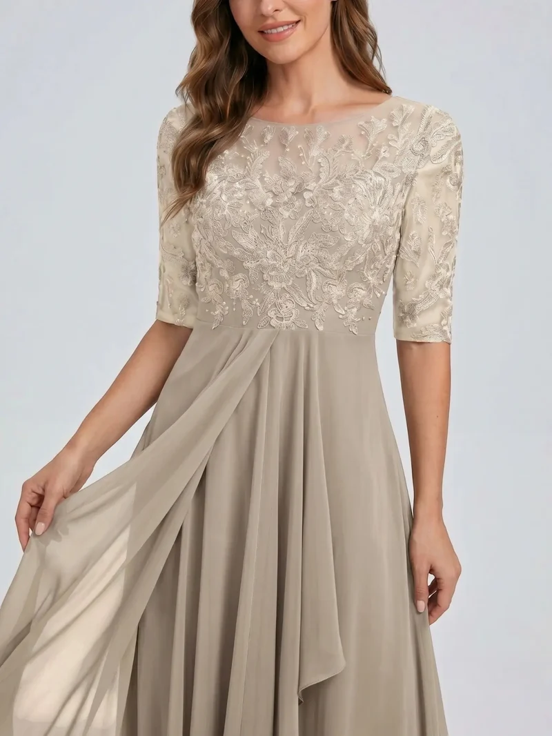 Women's Elegant Lace Midi Evening Dress | Flattering Flowing Skirt