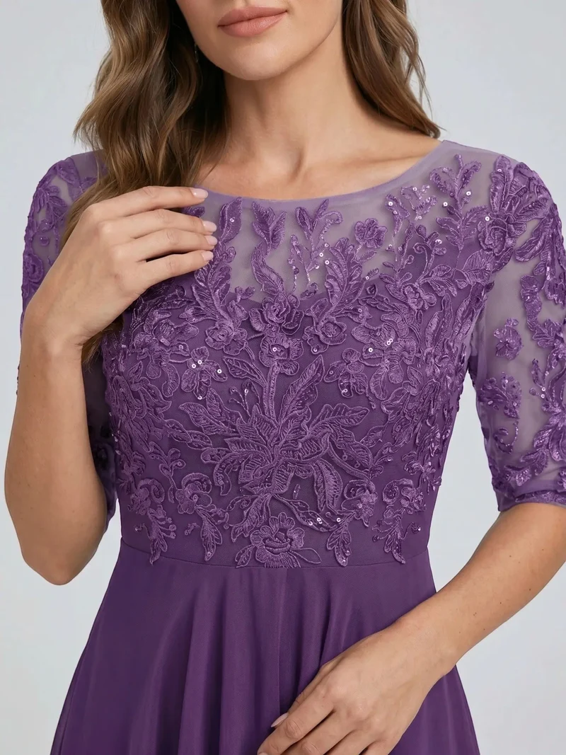 Women's Elegant Lace Midi Evening Dress | Flattering Flowing Skirt