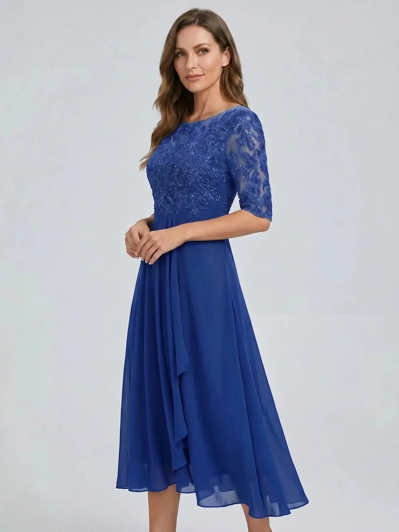 Women's Elegant Lace Midi Evening Dress | Flattering Flowing Skirt