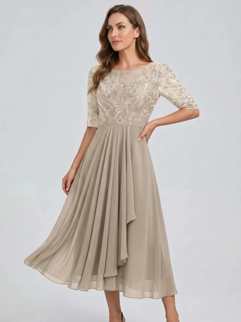 Women's Elegant Lace Midi Evening Dress | Flattering Flowing Skirt