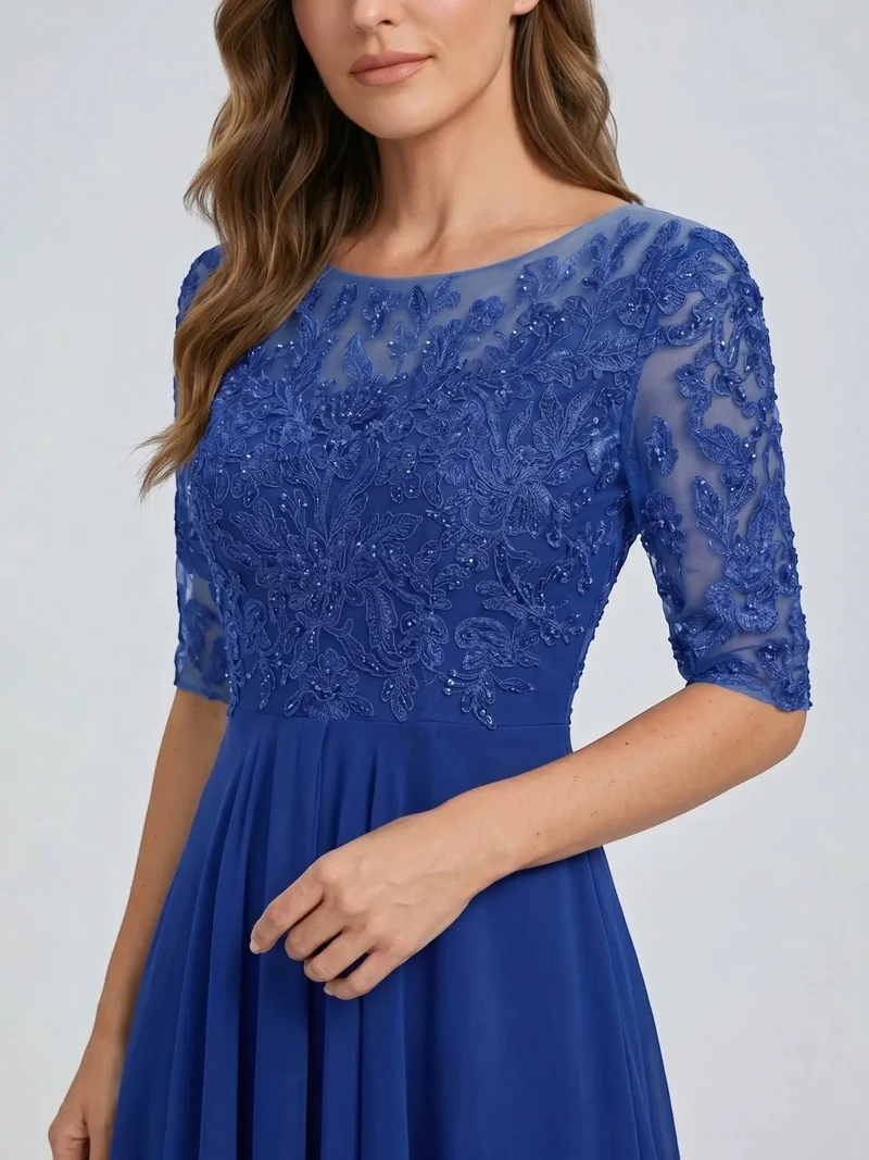 Women's Elegant Lace Midi Evening Dress | Flattering Flowing Skirt