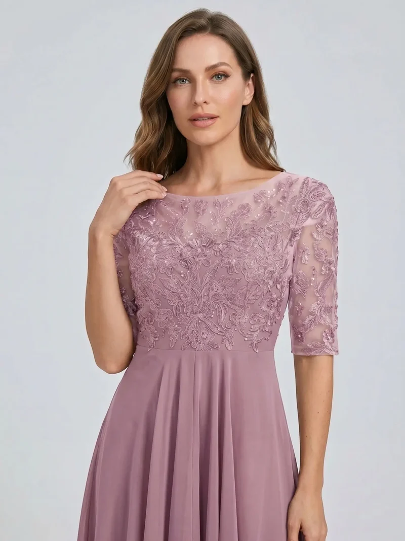 Women's Elegant Lace Midi Evening Dress | Flattering Flowing Skirt