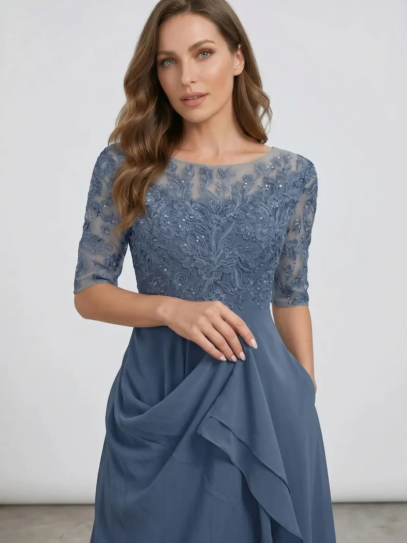 Women's Elegant Lace Midi Evening Dress | Flattering Flowing Skirt