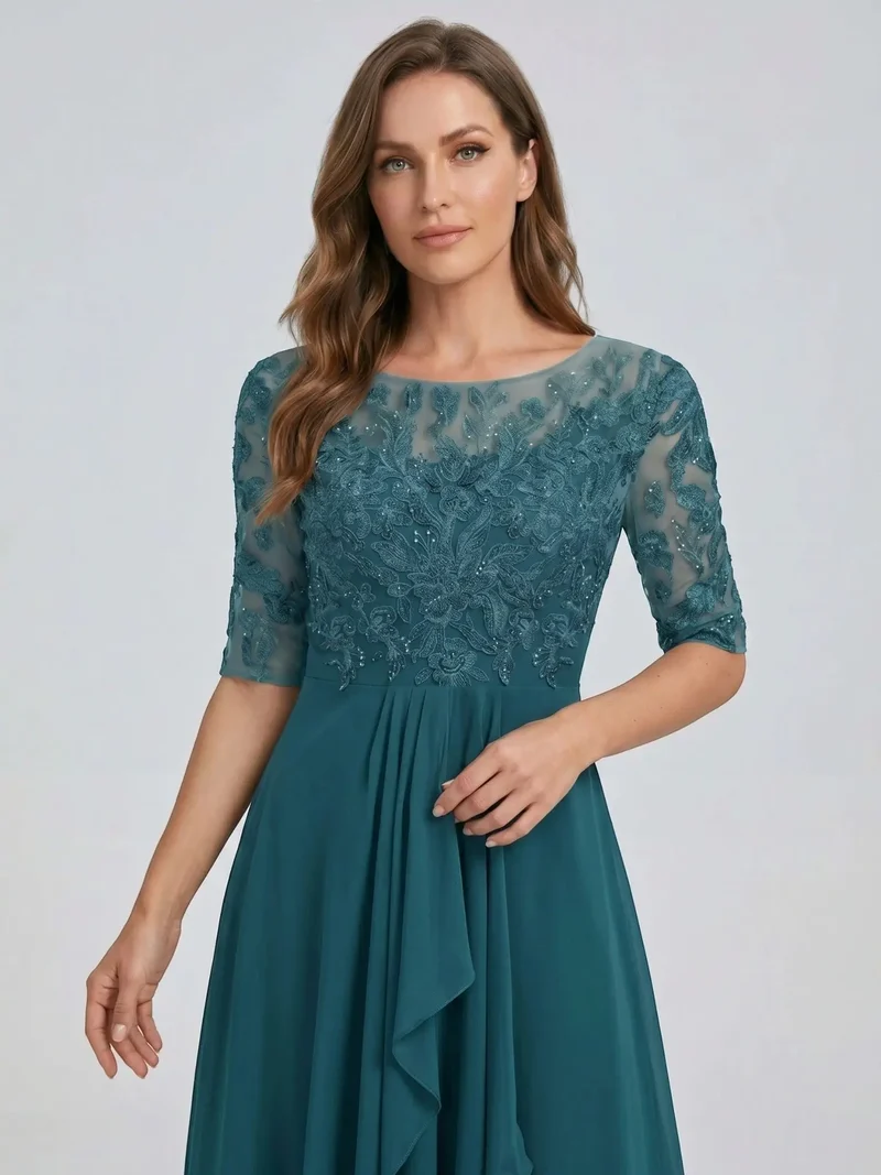 Women's Elegant Lace Midi Evening Dress | Flattering Flowing Skirt