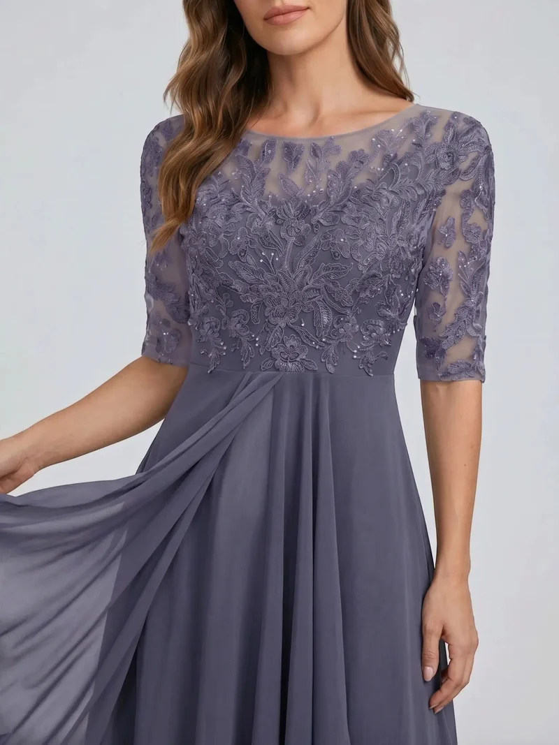 Women's Elegant Lace Midi Evening Dress | Flattering Flowing Skirt