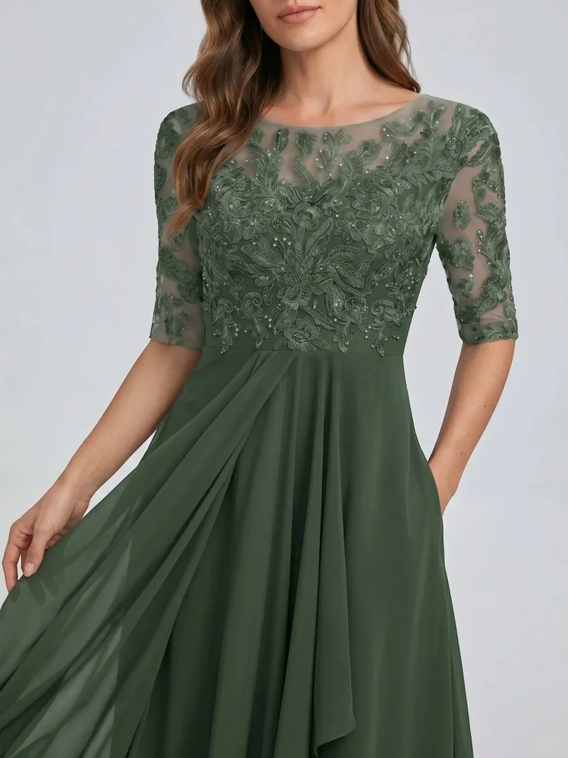 Women's Elegant Lace Midi Evening Dress | Flattering Flowing Skirt
