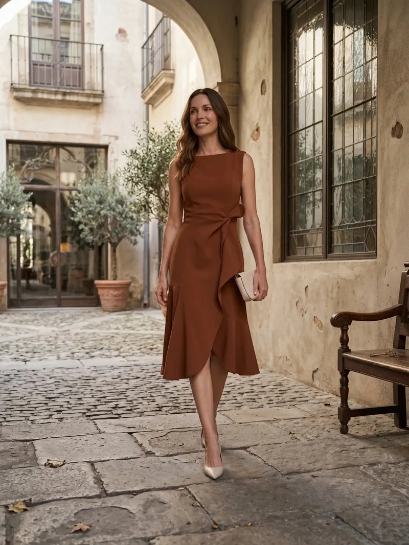 Women's Elegant Wrap Front Midi Dress | Timeless Fit And Flare Style