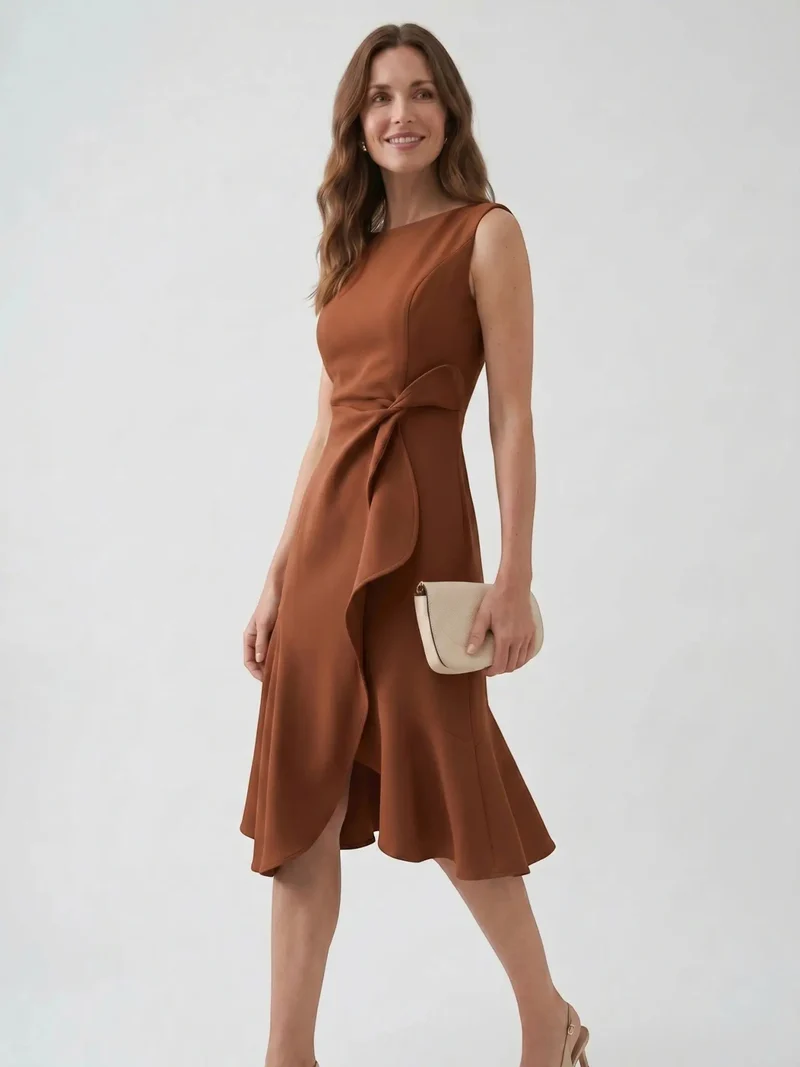 Women's Elegant Wrap Front Midi Dress | Timeless Fit And Flare Style