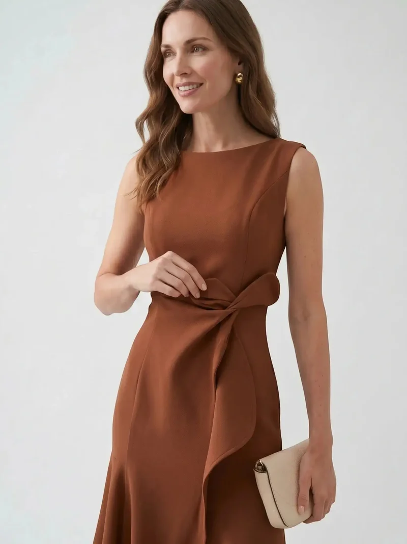 Women's Elegant Wrap Front Midi Dress | Timeless Fit And Flare Style
