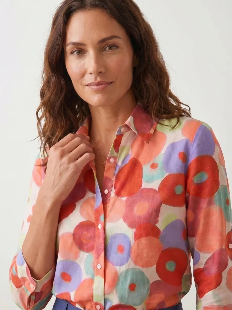Women's Floral Print Long Sleeve Blouse | Classic Button-Down Top for Year-Round Wear