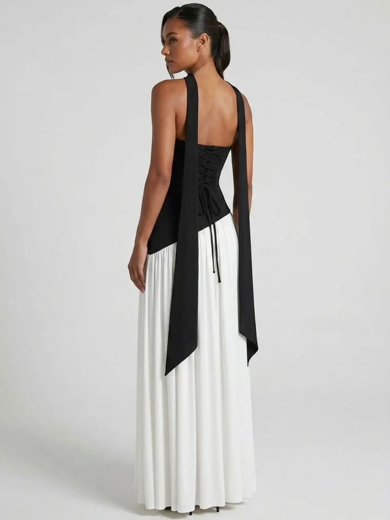 Women's Elegant Chiffon Evening Dress | Strapless Floor-Length Formal Gown with Scarf Detail