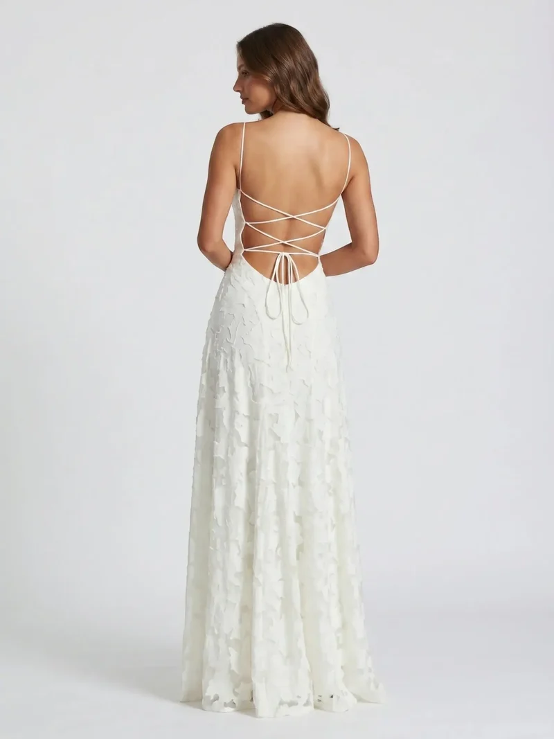 Women's Floral Textured A-Line Wedding Dress | Elegant Strapless Bridal Gown