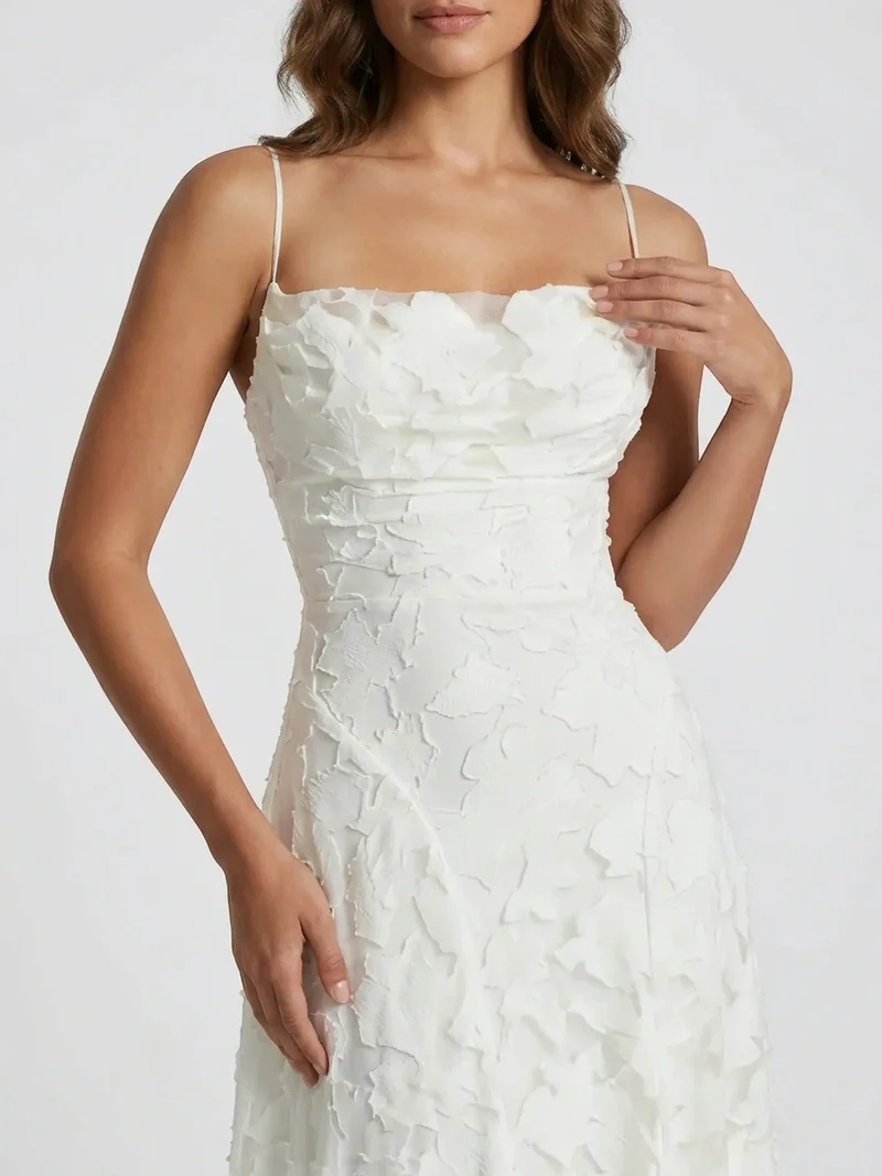 Women's Floral Textured A-Line Wedding Dress | Elegant Strapless Bridal Gown