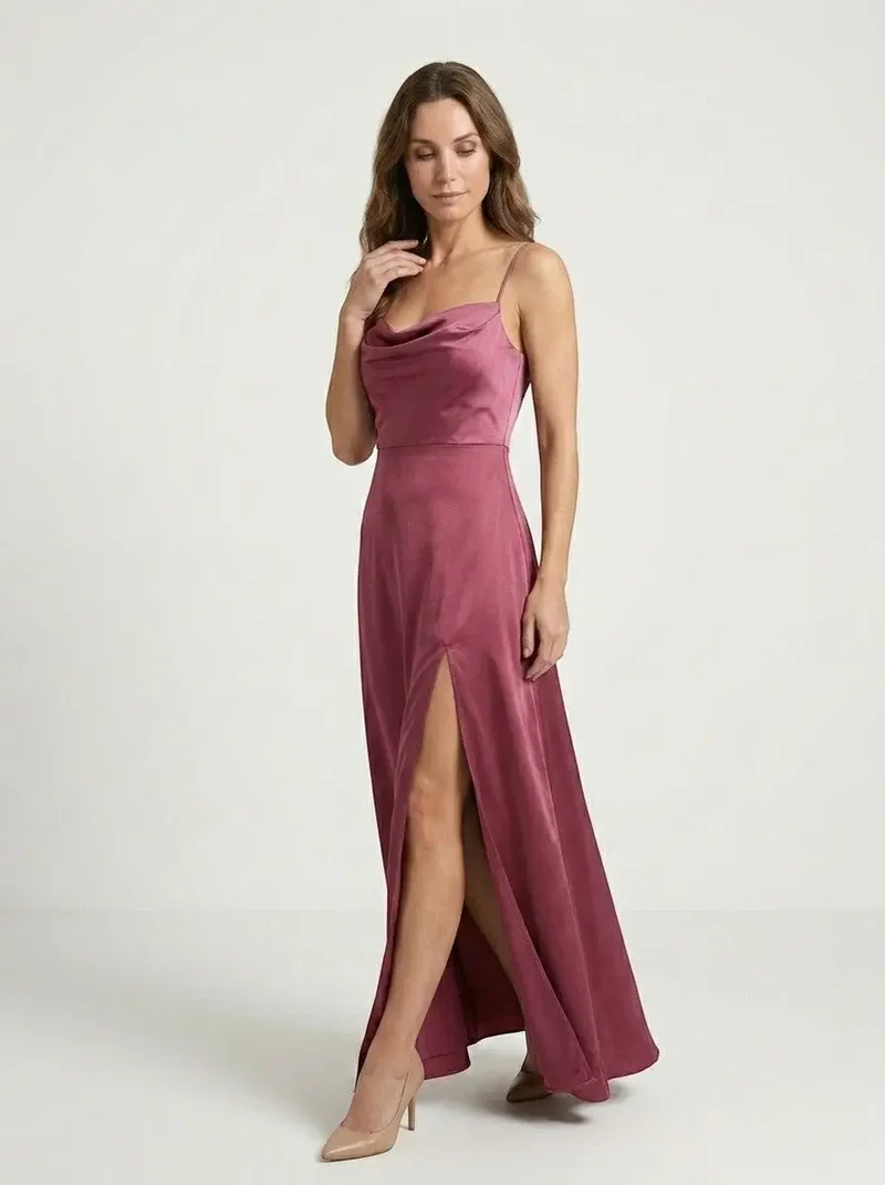 Women's Elegant Maxi Dress | Sleeveless Draped Neckline Evening Gown