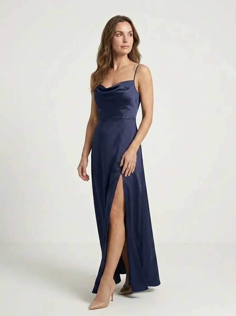 Women's Elegant Maxi Dress | Sleeveless Draped Neckline Evening Gown