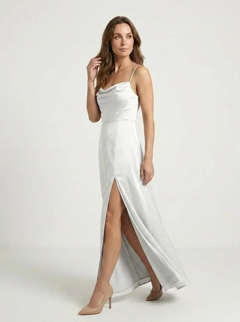 Women's Elegant Maxi Dress | Sleeveless Draped Neckline Evening Gown