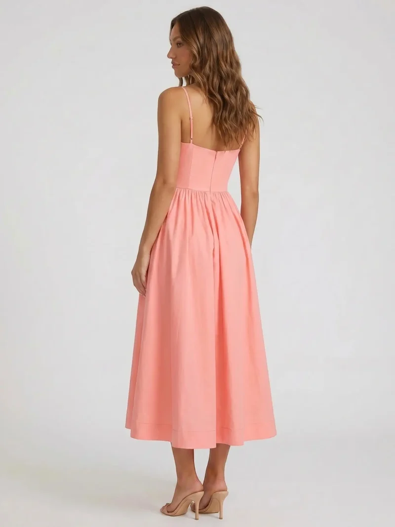 Women's Elegant Flared Midi Dress | Formal Wedding Guest Attire with Square Neckline
