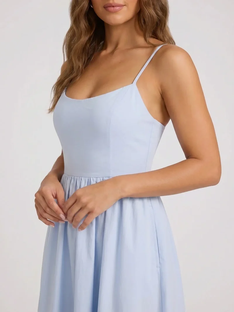 Women's Elegant Flared Midi Dress | Formal Wedding Guest Attire with Square Neckline