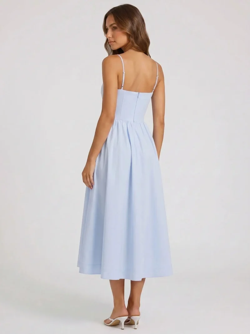 Women's Elegant Flared Midi Dress | Formal Wedding Guest Attire with Square Neckline