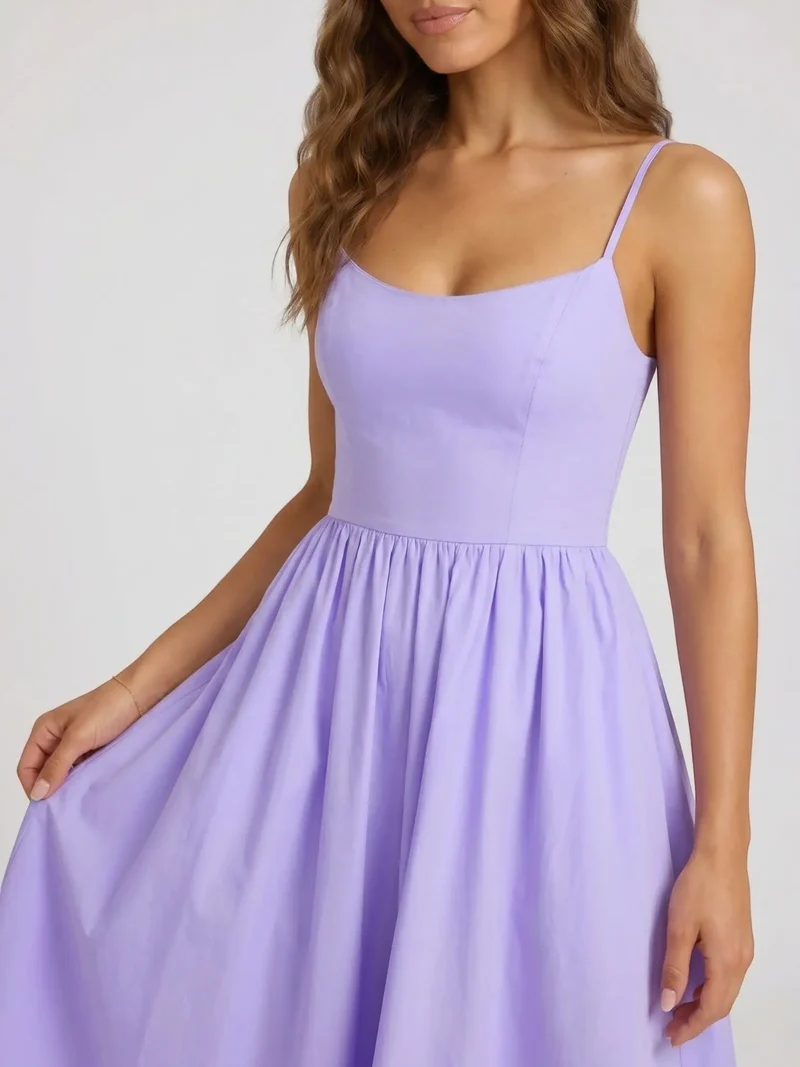 Women's Elegant Flared Midi Dress | Formal Wedding Guest Attire with Square Neckline