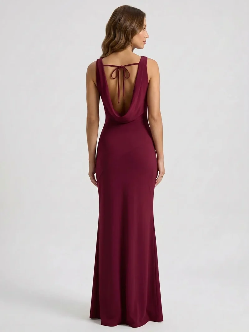 Women's Luxurious Satin Maxi Dress | Elegant Cowl Neck Formal Gown