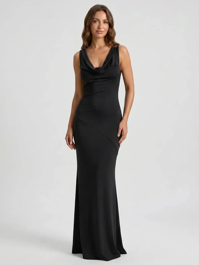 Women's Luxurious Satin Maxi Dress | Elegant Cowl Neck Formal Gown