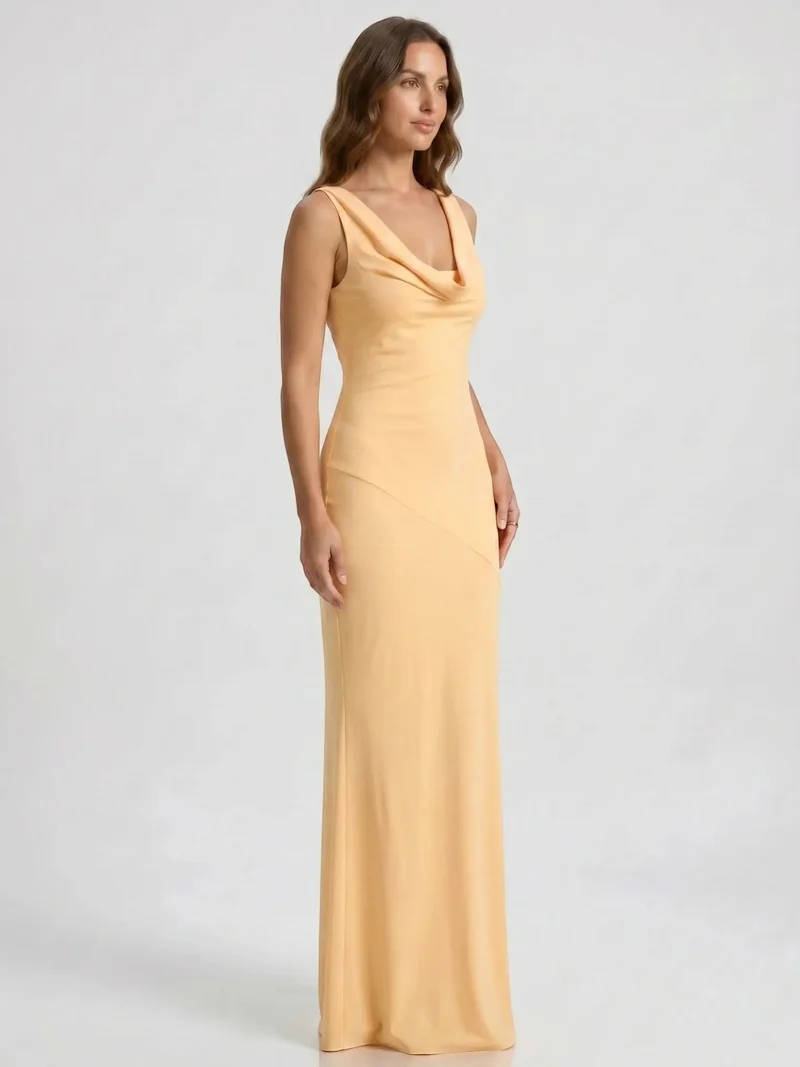 Women's Luxurious Satin Maxi Dress | Elegant Cowl Neck Formal Gown