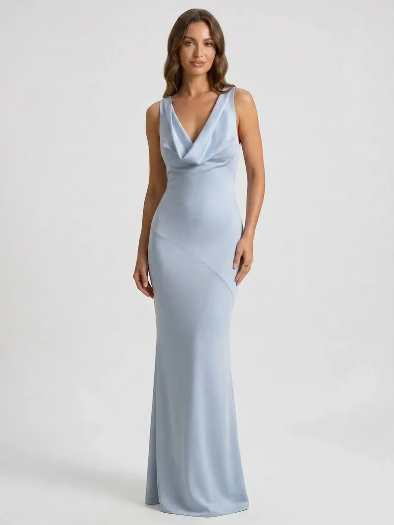 Women's Luxurious Satin Maxi Dress | Elegant Cowl Neck Formal Gown