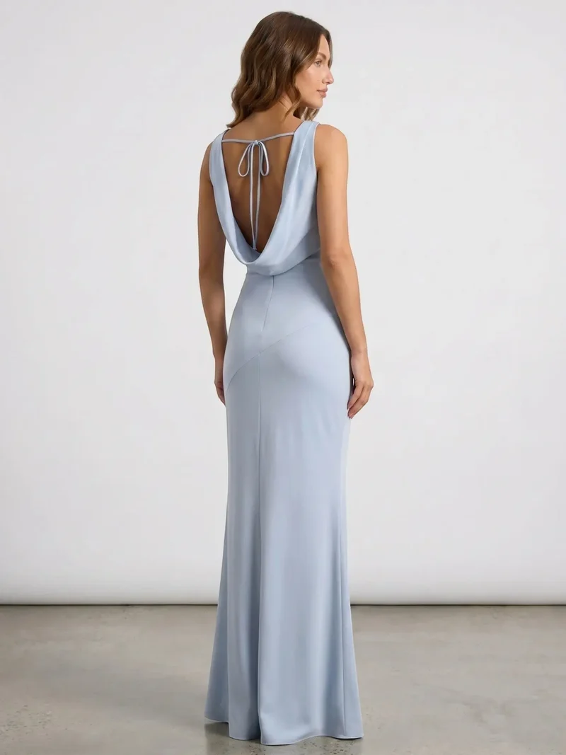 Women's Luxurious Satin Maxi Dress | Elegant Cowl Neck Formal Gown