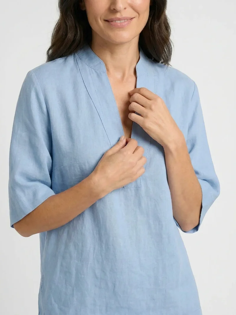 Women's Breathable Linen Loungewear Set | Elegant V-Neck Top with Flowing Trousers