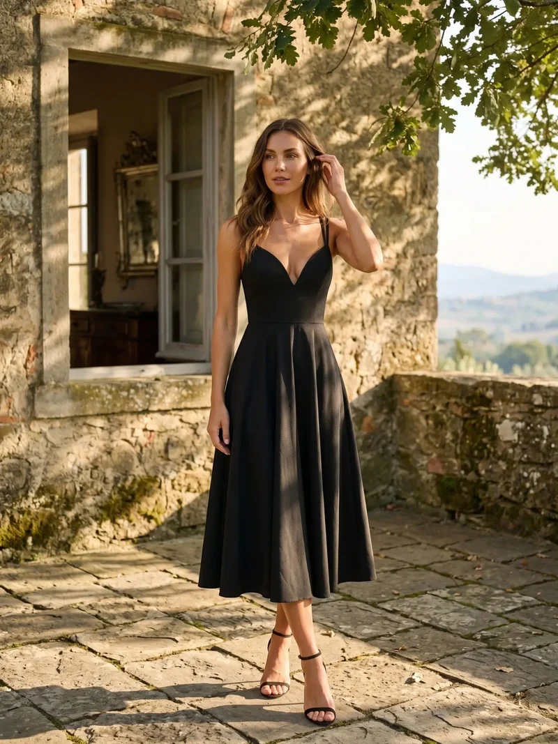 Women's Elegant A-Line Midi Dress | Refined Strappy Summer Dress