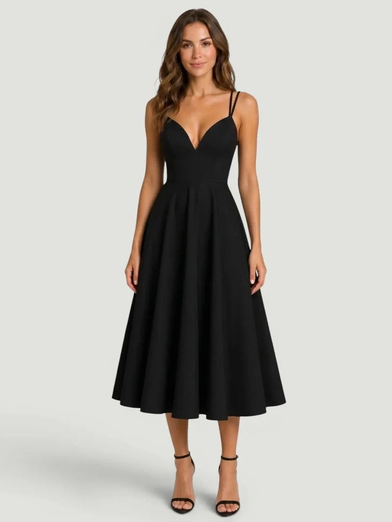Women's Elegant A-Line Midi Dress | Refined Strappy Summer Dress