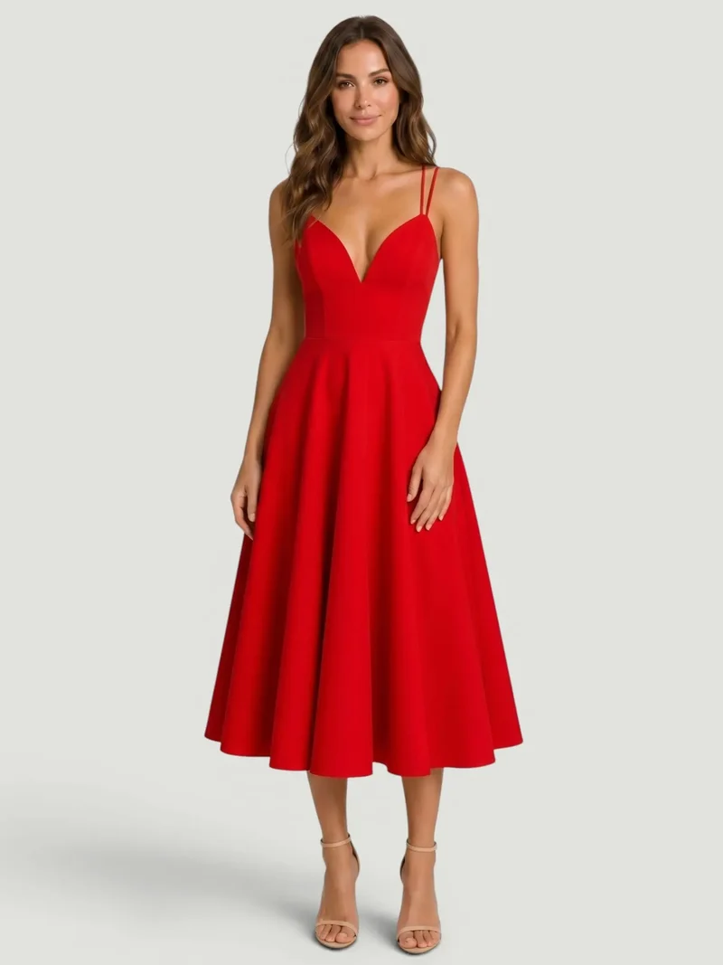 Women's Elegant A-Line Midi Dress | Refined Strappy Summer Dress